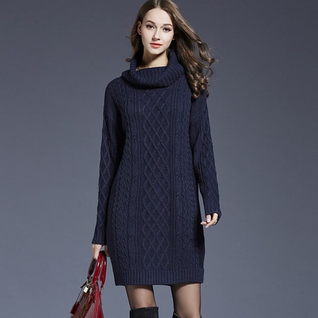 Lossky Dress Women Long Sleeve Autumn Winter Sweater Dress Plus Size White Mini Short Turtlenck Pullover Dress Streetwear Simple