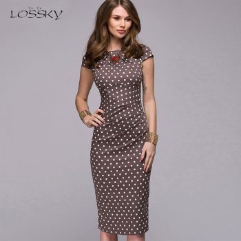 Lossky Women Summer Dress Polka Dot Print Red Ladies Vintage Dress Zipper Elegant Green Retro Clothes Femme Fashion 2019 Vestido