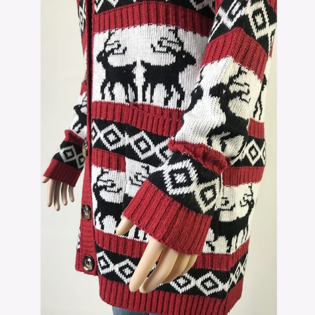 Lossky Sweater Women Ugly Christmas Deer Long Cardigan Mujer Loose Fall Winter Knitted Warm Sweater Clothes Coat Pull Femme 2019