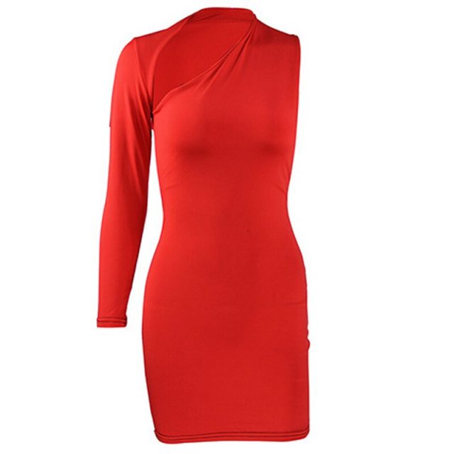 Lossky Women Short Mini Dress 2019 Autumn Sexy One-shoulder Long Sleeve Bodycon Dress New Chic  Ladies White Club Wear Clothing