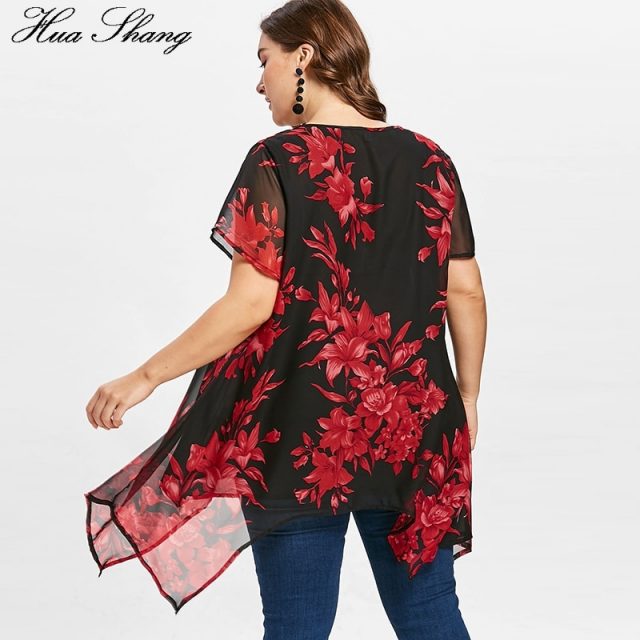 Womens Tops And Blouses Plus Size Women Clothing V Neck Short Sleeve Floral Boho Blouse Chiffon Irregular Ladies Tunic Tops