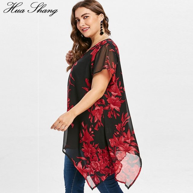 Womens Tops And Blouses Plus Size Women Clothing V Neck Short Sleeve Floral Boho Blouse Chiffon Irregular Ladies Tunic Tops