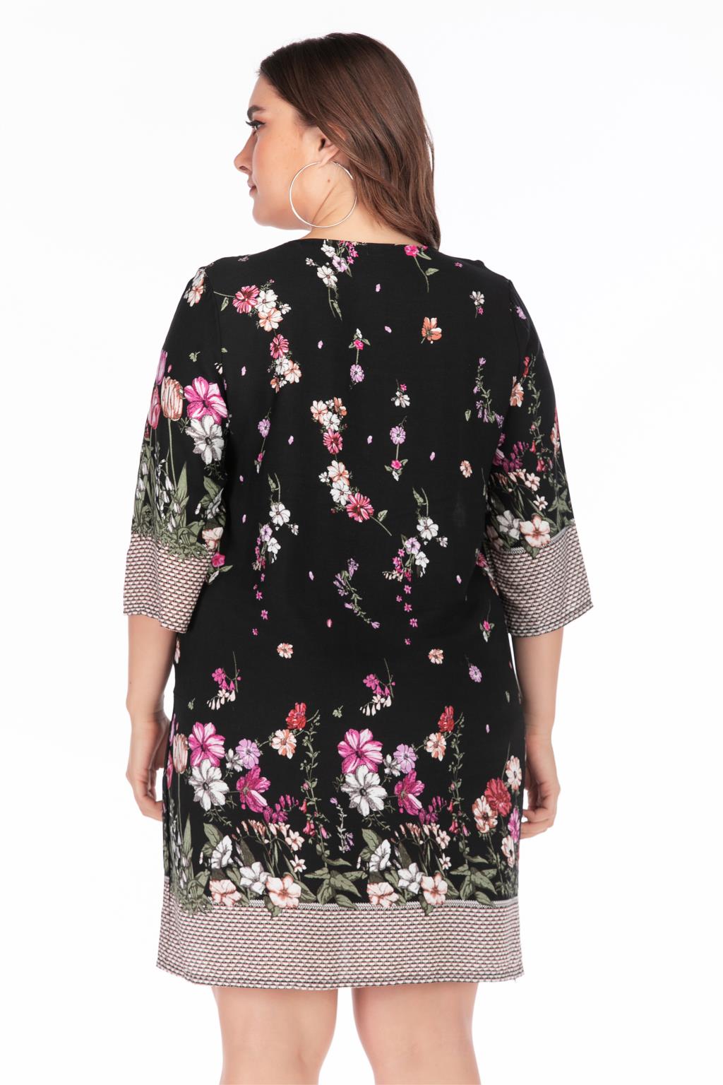 Plus Size Summer Dress 2019 Women Embroidery O Neck Floral Print Short Mini Dress Casual Loose Ladies Tunic Beach Dresses