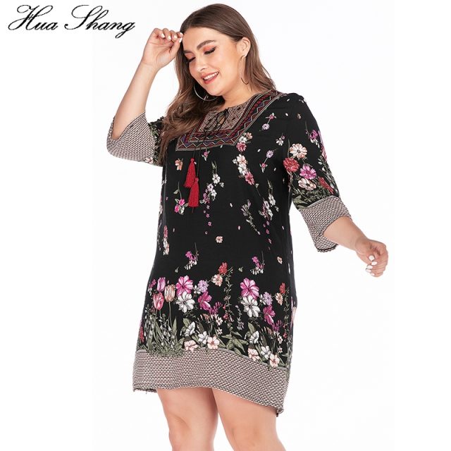 Plus Size Summer Dress 2019 Women Embroidery O Neck Floral Print Short Mini Dress Casual Loose Ladies Tunic Beach Dresses