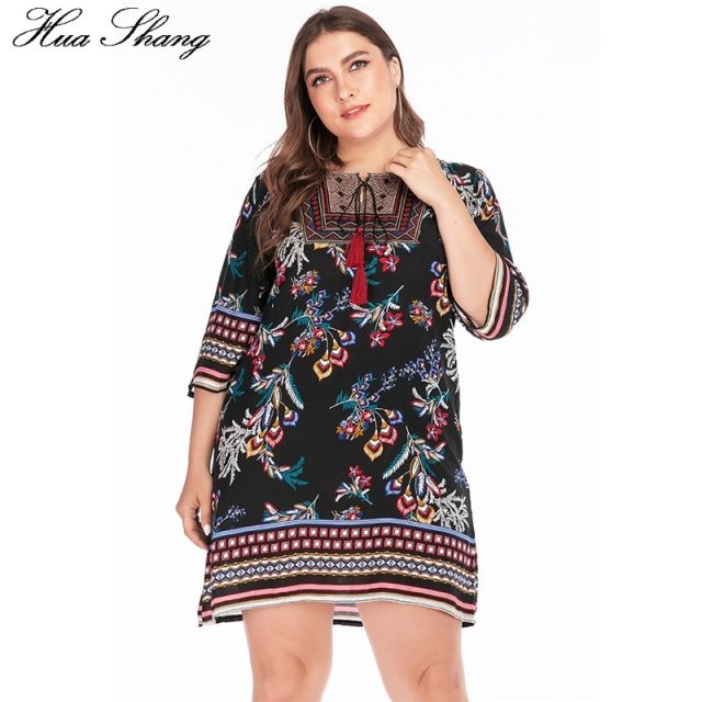 Plus Size Summer Dress 2019 Women Embroidery O Neck Floral Print Short Mini Dress Casual Loose Ladies Tunic Beach Dresses