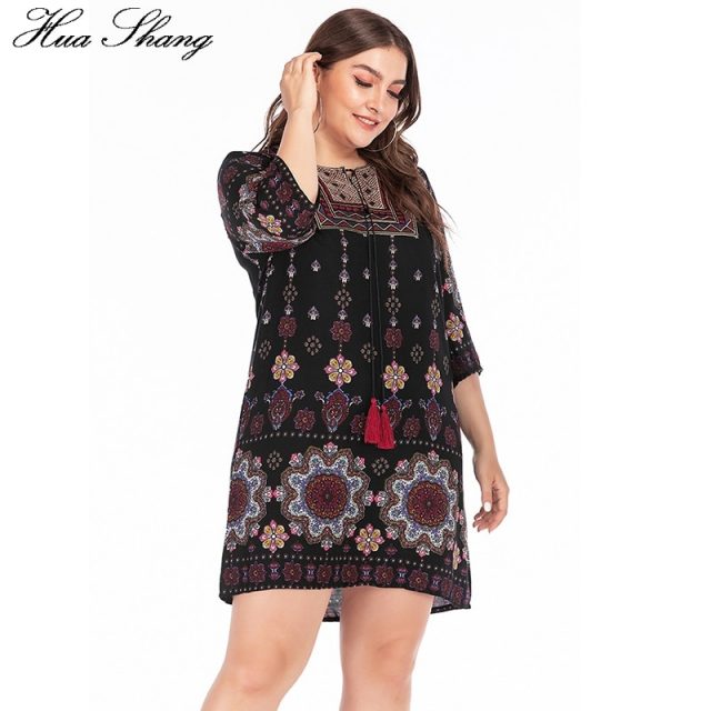 Plus Size Summer Dress 2019 Women Embroidery O Neck Floral Print Short Mini Dress Casual Loose Ladies Tunic Beach Dresses