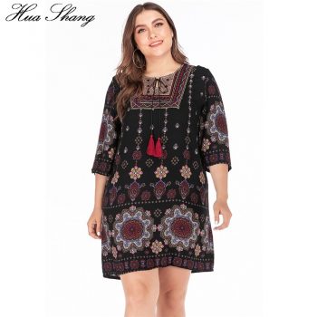 Plus Size Summer Dress 2019 Women Embroidery O Neck Floral Print Short Mini Dress Casual Loose Ladies Tunic Beach Dresses