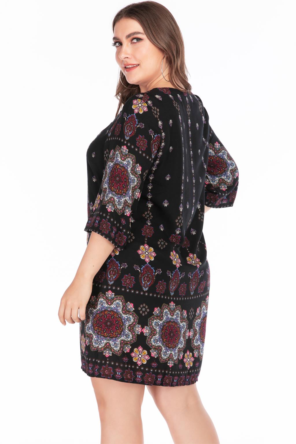 Plus Size Summer Dress 2019 Women Embroidery O Neck Floral Print Short Mini Dress Casual Loose Ladies Tunic Beach Dresses