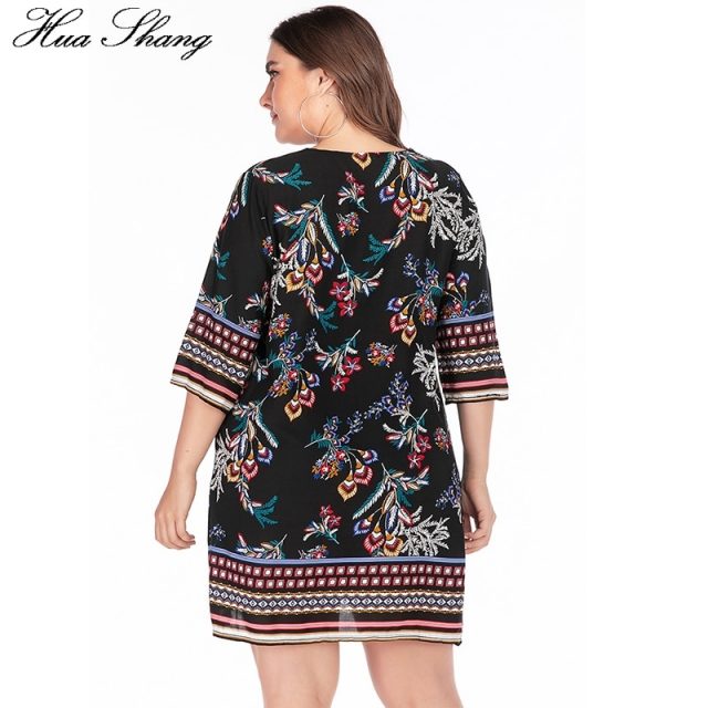 Plus Size Summer Dress 2019 Women Embroidery O Neck Floral Print Short Mini Dress Casual Loose Ladies Tunic Beach Dresses