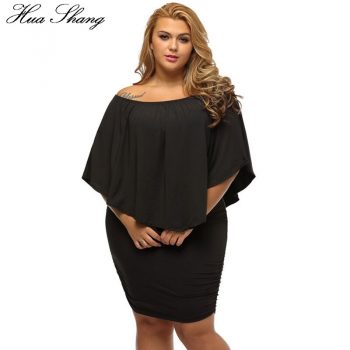 Hua Shang Women Summer Off Shoulder Dress Elegant Slash Neck Ruffles Slim Bodycon Party Dress Female Plus Size Women Clothing