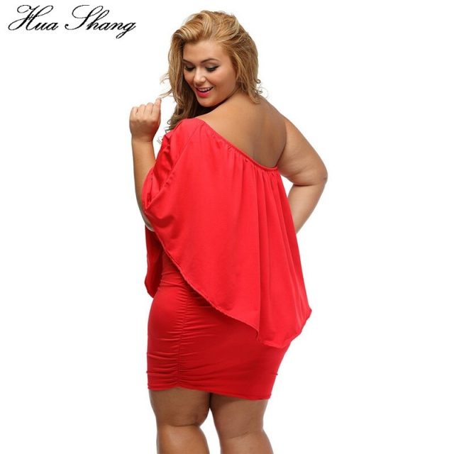 Hua Shang Women Summer Off Shoulder Dress Elegant Slash Neck Ruffles Slim Bodycon Party Dress Female Plus Size Women Clothing