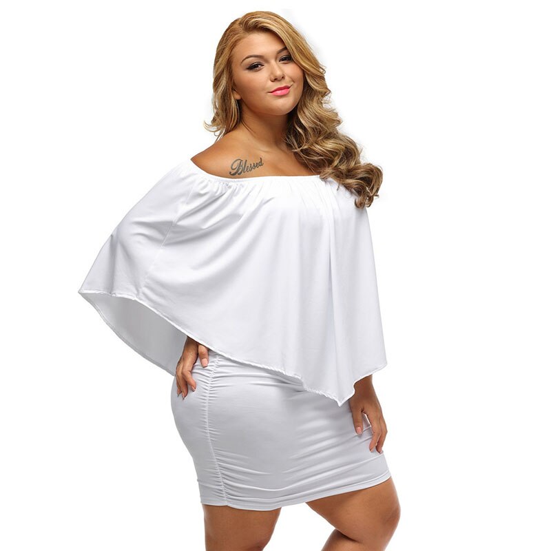 Hua Shang Women Summer Off Shoulder Dress Elegant Slash Neck Ruffles Slim Bodycon Party Dress Female Plus Size Women Clothing