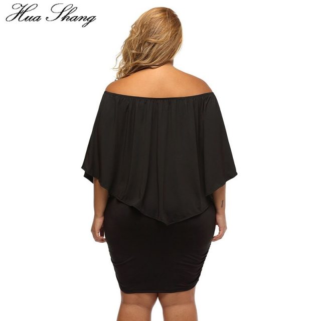 Hua Shang Women Summer Off Shoulder Dress Elegant Slash Neck Ruffles Slim Bodycon Party Dress Female Plus Size Women Clothing