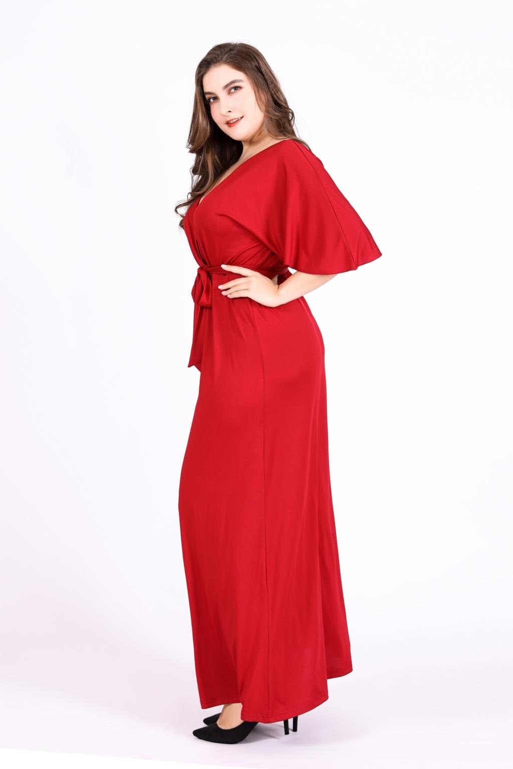 Red Party Dresses For Fat Women Summer Deep V Neck Ruffles Short Sleeve Sexy Long Dress 4xl 5xl 6xl Plus Size Women Clothing