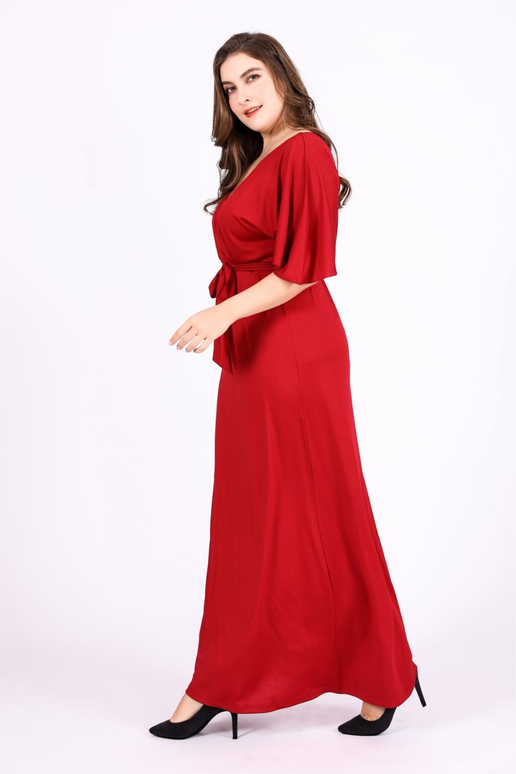 Red Party Dresses For Fat Women Summer Deep V Neck Ruffles Short Sleeve Sexy Long Dress 4xl 5xl 6xl Plus Size Women Clothing