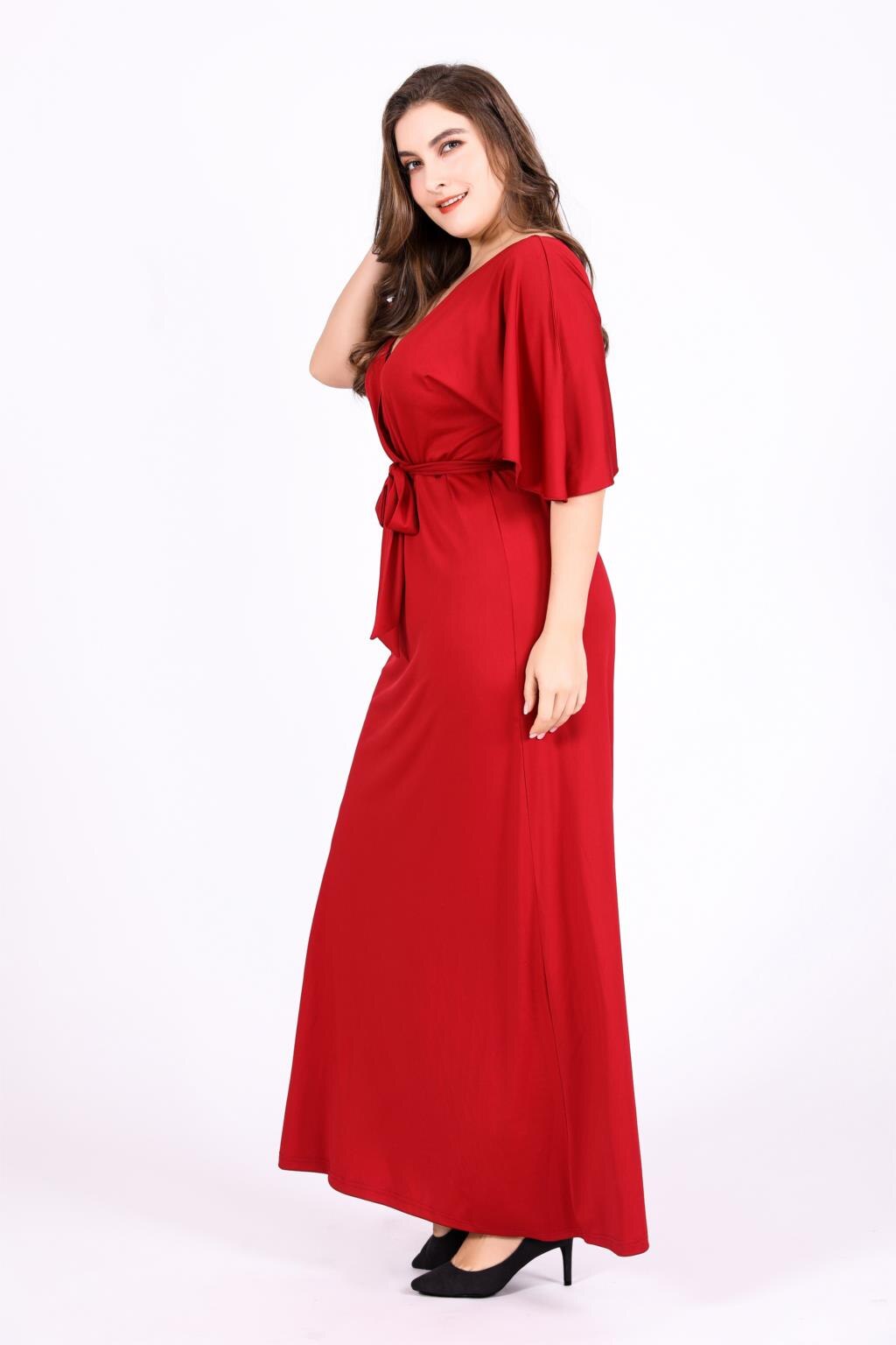 Red Party Dresses For Fat Women Summer Deep V Neck Ruffles Short Sleeve Sexy Long Dress 4xl 5xl 6xl Plus Size Women Clothing