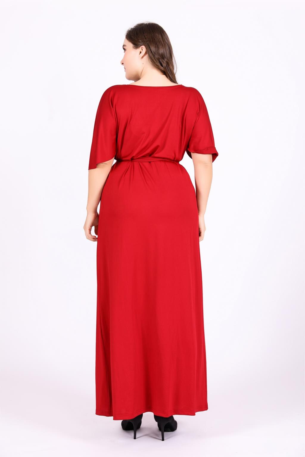Red Party Dresses For Fat Women Summer Deep V Neck Ruffles Short Sleeve Sexy Long Dress 4xl 5xl 6xl Plus Size Women Clothing