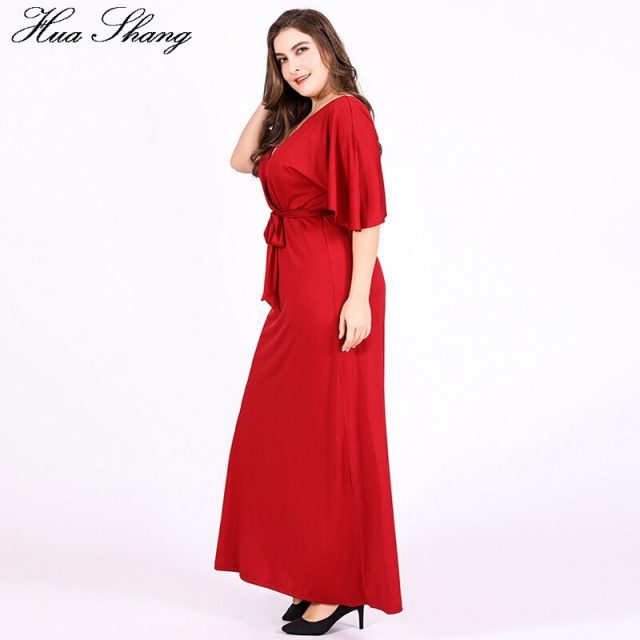 Red Party Dresses For Fat Women Summer Deep V Neck Ruffles Short Sleeve Sexy Long Dress 4xl 5xl 6xl Plus Size Women Clothing