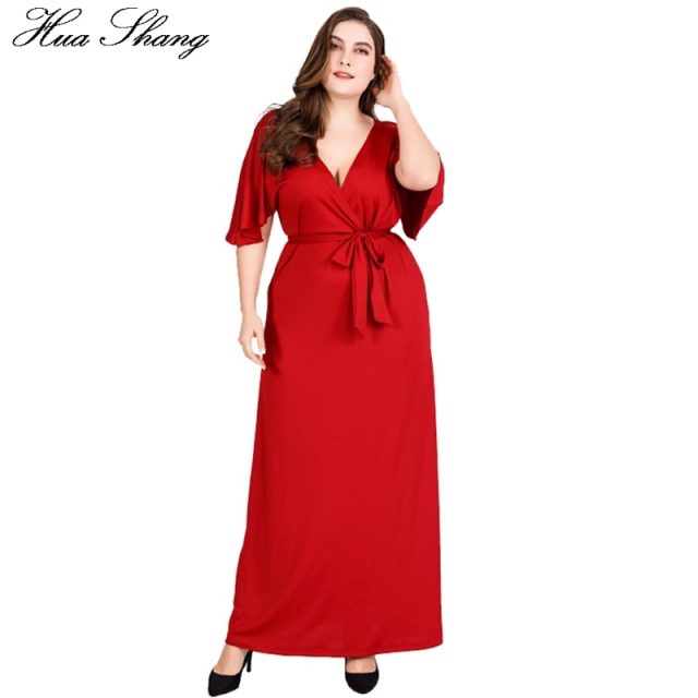 Red Party Dresses For Fat Women Summer Deep V Neck Ruffles Short Sleeve Sexy Long Dress 4xl 5xl 6xl Plus Size Women Clothing