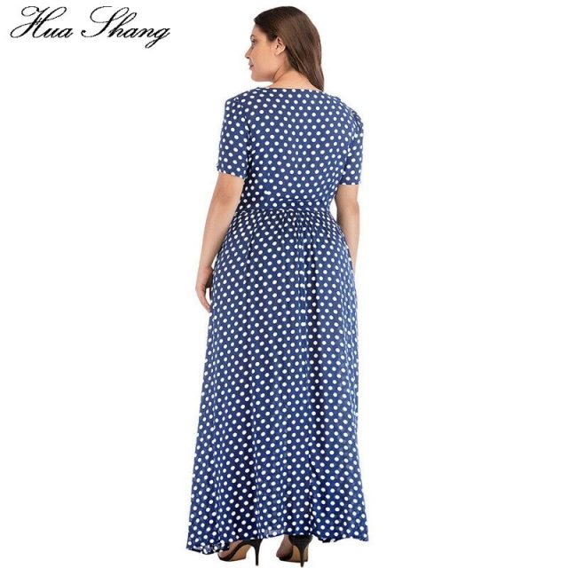 Plus Size Dress Women Summer Short Sleeve Polka Dot Print Boho Beach Dresses Belted Ladies Tunic Loose Oversized Maxi Long Dress