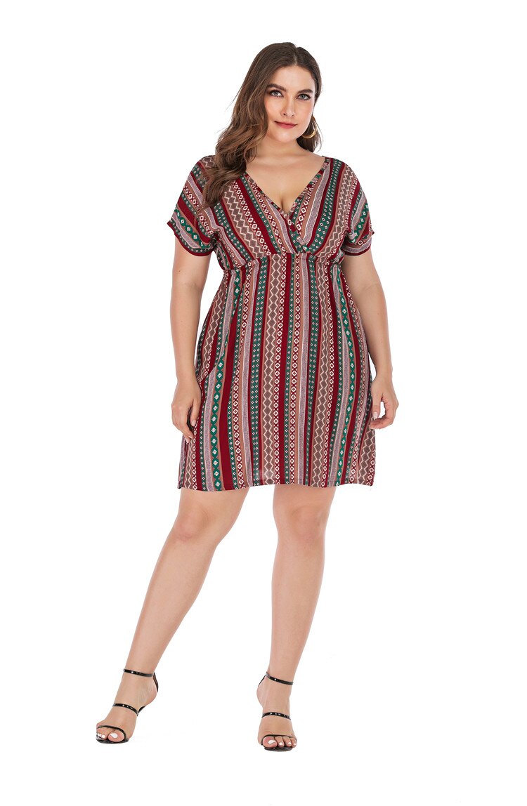 Retro Printing Beach Dress Plus Size Women Summer V Neck Short Sleeve Striped Floral Print Boho Dress Backless Sexy Mini Dresses Retro Printing Beach Dress Plus Size Women Summer V Neck Short Sleeve Striped Floral Print Boho Dress Backless Sexy Mini Dresses