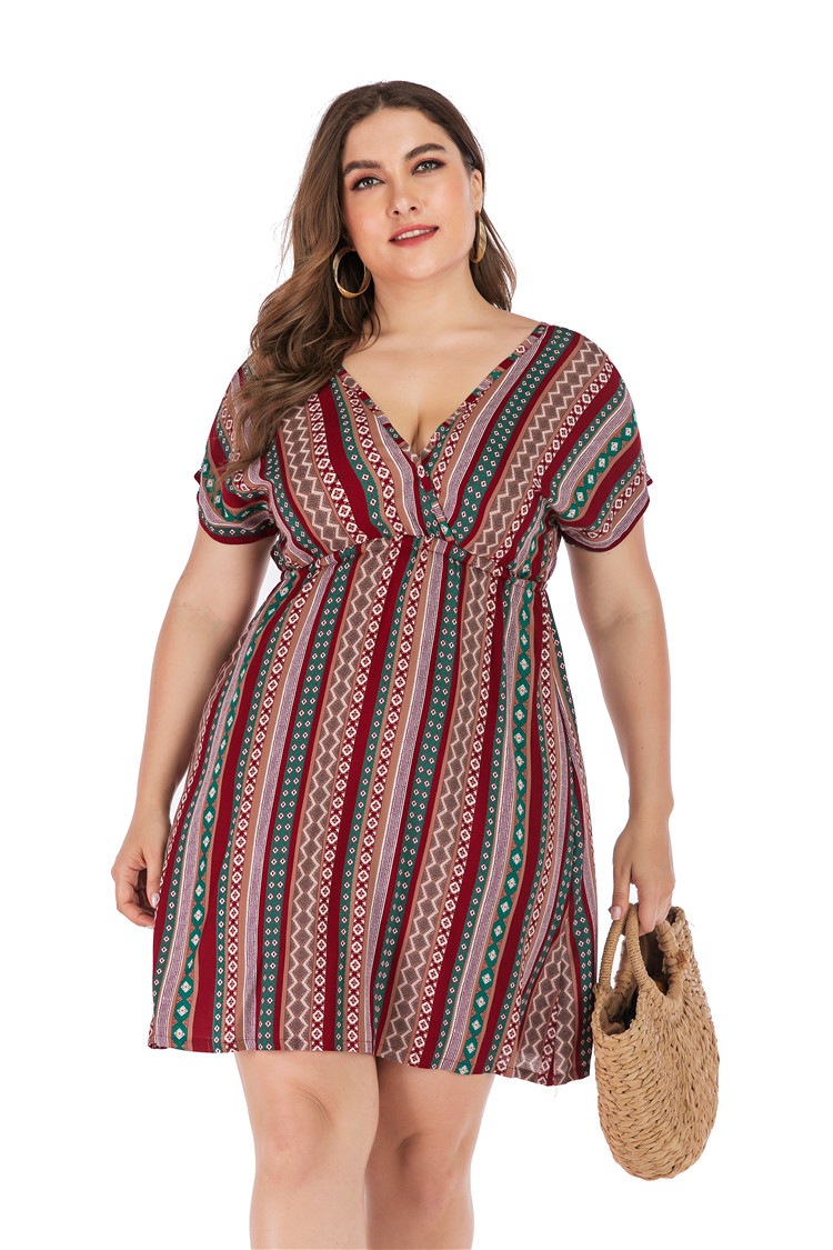 Retro Printing Beach Dress Plus Size Women Summer V Neck Short Sleeve Striped Floral Print Boho Dress Backless Sexy Mini Dresses Retro Printing Beach Dress Plus Size Women Summer V Neck Short Sleeve Striped Floral Print Boho Dress Backless Sexy Mini Dresses