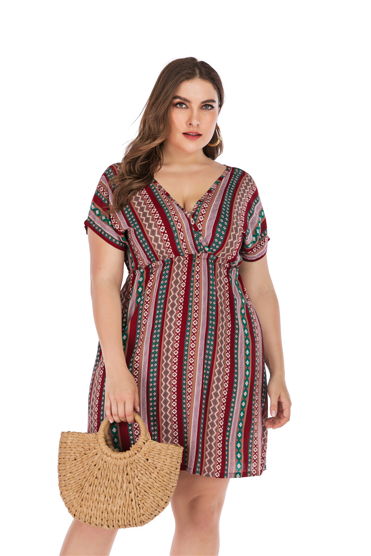 Retro Printing Beach Dress Plus Size Women Summer V Neck Short Sleeve Striped Floral Print Boho Dress Backless Sexy Mini Dresses Retro Printing Beach Dress Plus Size Women Summer V Neck Short Sleeve Striped Floral Print Boho Dress Backless Sexy Mini Dresses