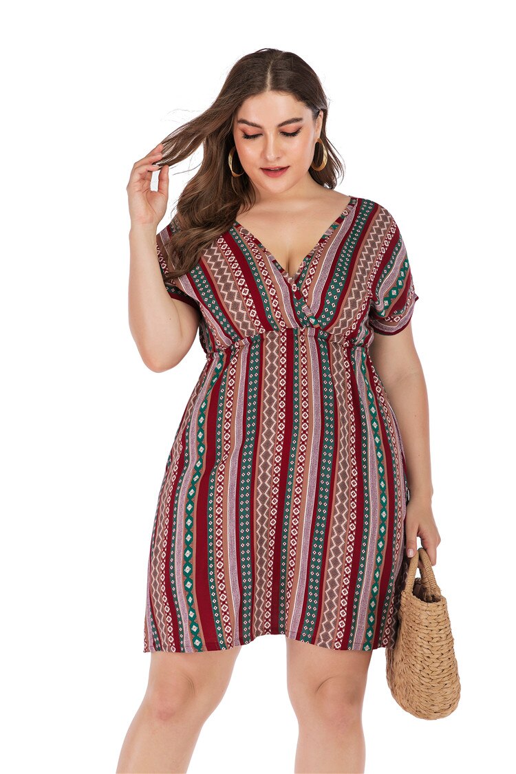 Retro Printing Beach Dress Plus Size Women Summer V Neck Short Sleeve Striped Floral Print Boho Dress Backless Sexy Mini Dresses Retro Printing Beach Dress Plus Size Women Summer V Neck Short Sleeve Striped Floral Print Boho Dress Backless Sexy Mini Dresses