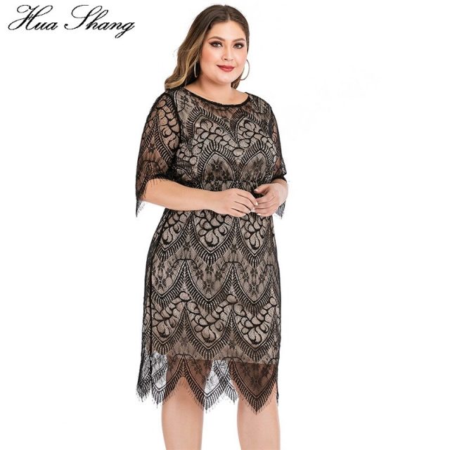 6XL Plus Size Lace Dress Women Summer O Neck Half Sleeve Lace Floral Midi Dress Knee Length Ladies Slim Bodycon Pencil Dresses