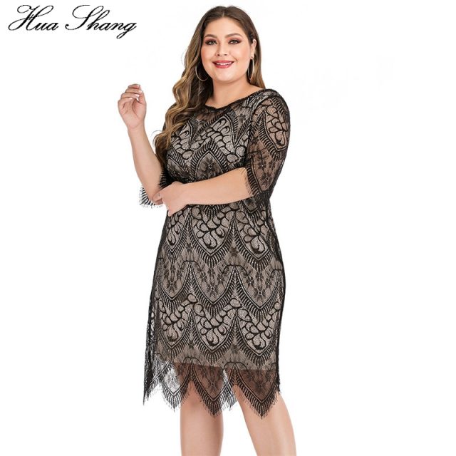 6XL Plus Size Lace Dress Women Summer O Neck Half Sleeve Lace Floral Midi Dress Knee Length Ladies Slim Bodycon Pencil Dresses