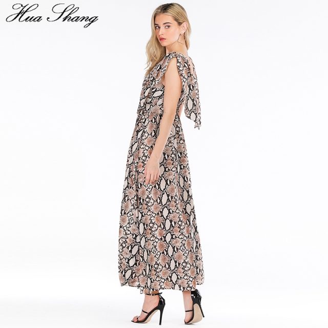 Snake Print Summer Dress Women 2019 Fashion Streetwear V Neck Sleeveless High Waist Long Boho Dress Backless Sexy Party Dresses