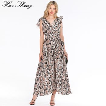 Snake Print Summer Dress Women 2019 Fashion Streetwear V Neck Sleeveless High Waist Long Boho Dress Backless Sexy Party Dresses