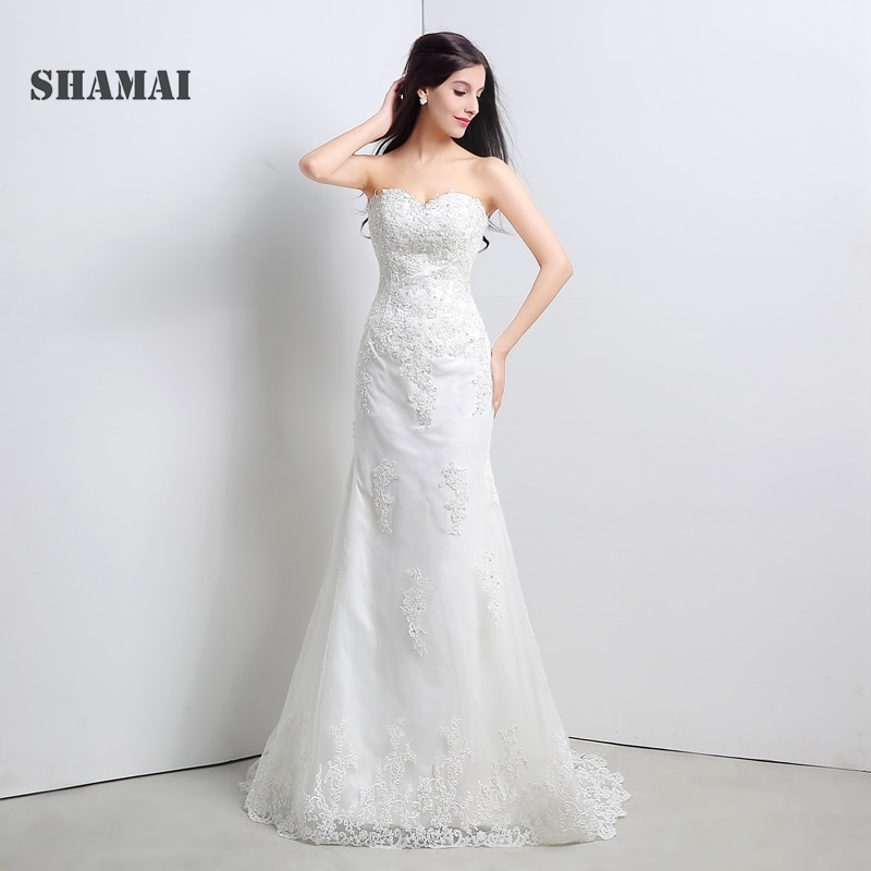 Simple White Wedding Dresses Mermaid In Stock Cheap Elegant Ivory Appliques Beading Bridal Wedding Gowns Floor Length Mermaid