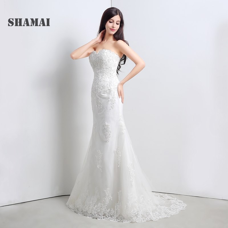 Simple White Wedding Dresses Mermaid In Stock Cheap Elegant Ivory Appliques Beading Bridal Wedding Gowns Floor Length Mermaid