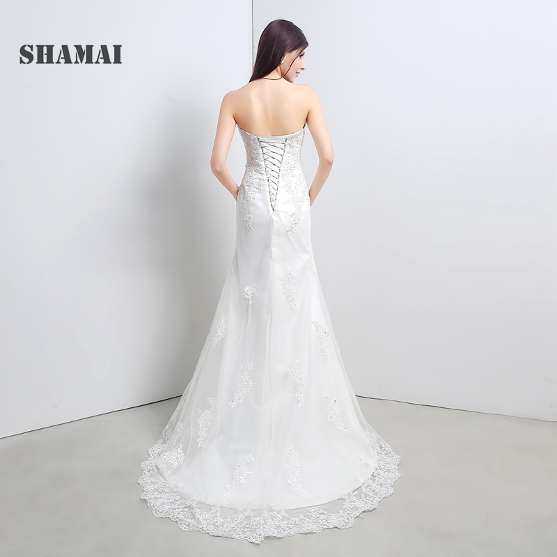 Simple White Wedding Dresses Mermaid In Stock Cheap Elegant Ivory Appliques Beading Bridal Wedding Gowns Floor Length Mermaid