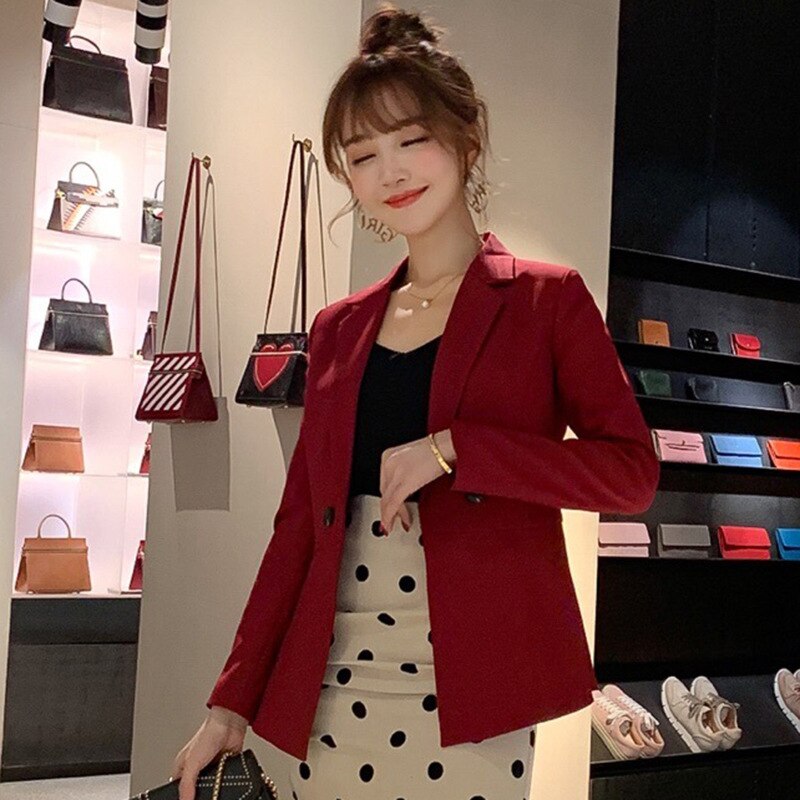 Brand Spring Autumn Slim Fit Women Formal Jackets Office Work Suit Open Front Notched Ladies Solid Black Coat Top Blazers Jacket