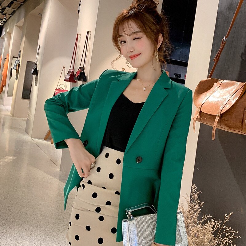 Brand Spring Autumn Slim Fit Women Formal Jackets Office Work Suit Open Front Notched Ladies Solid Black Coat Top Blazers Jacket