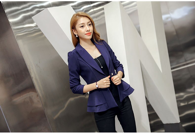 Brand Spring Autumn Slim Fit Women Formal Jackets Office Work Suit Open Front Notched Ladies Solid Black Coat Top Blazers Jacket