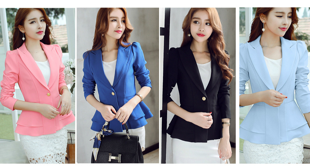 Brand Spring Autumn Slim Fit Women Formal Jackets Office Work Suit Open Front Notched Ladies Solid Black Coat Top Blazers Jacket