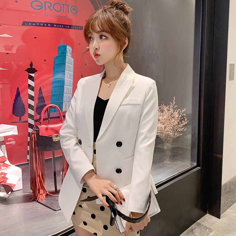 Brand Spring Autumn Slim Fit Women Formal Jackets Office Work Suit Open Front Notched Ladies Solid Black Coat Top Blazers Jacket