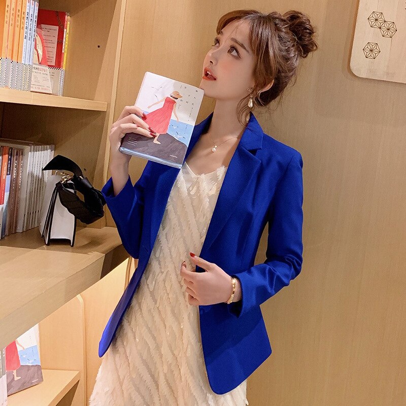 Brand Spring Autumn Slim Fit Women Formal Jackets Office Work Suit Open Front Notched Ladies Solid Black Coat Top Blazers Jacket