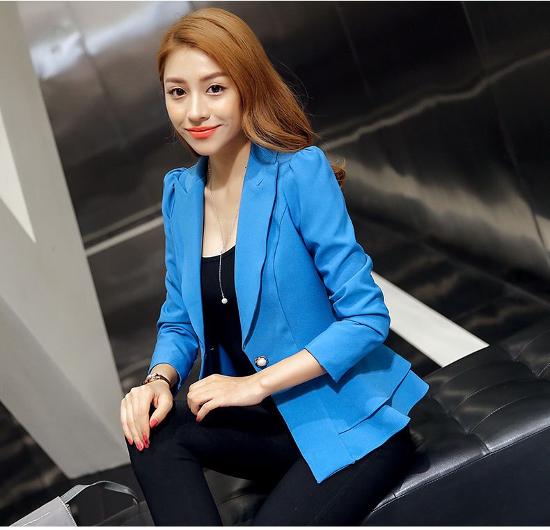 Brand Spring Autumn Slim Fit Women Formal Jackets Office Work Suit Open Front Notched Ladies Solid Black Coat Top Blazers Jacket