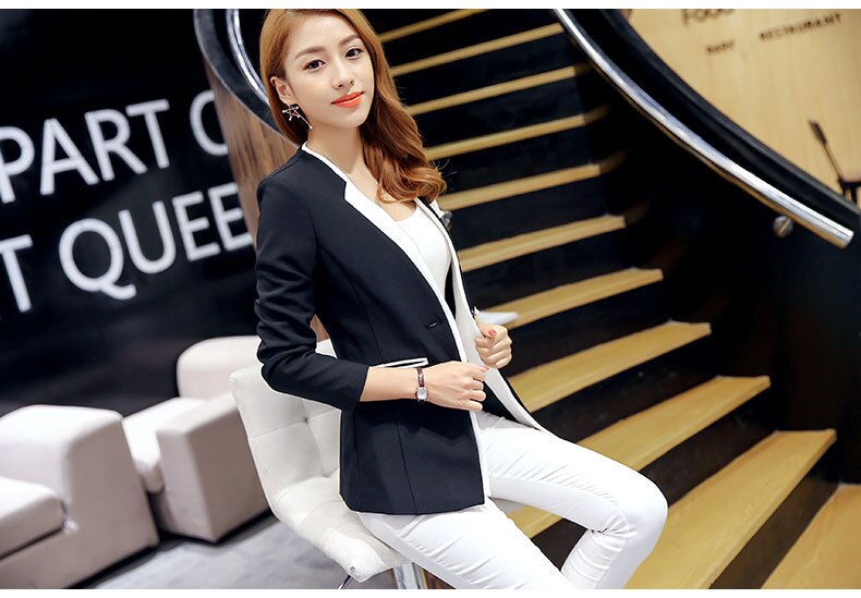 2019 New Autumn and Winter Korean women's small suit jacket temperament long sleeve stitching suits Blazer women Plus size S-XXL