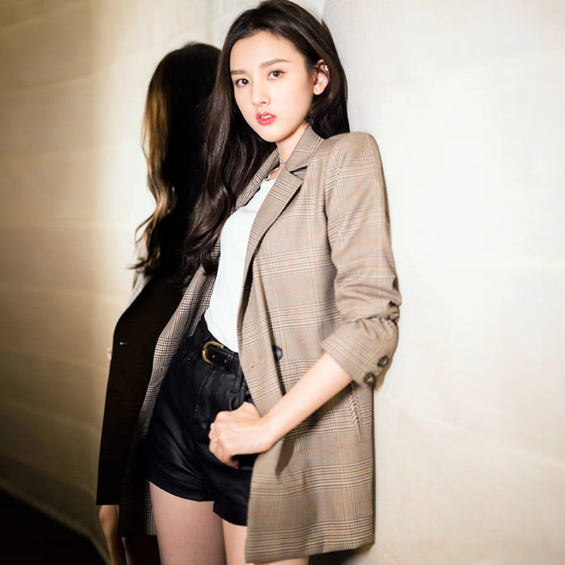 2019 New Autumn and Winter Korean women's small suit jacket temperament long sleeve stitching suits Blazer women Plus size S-XXL