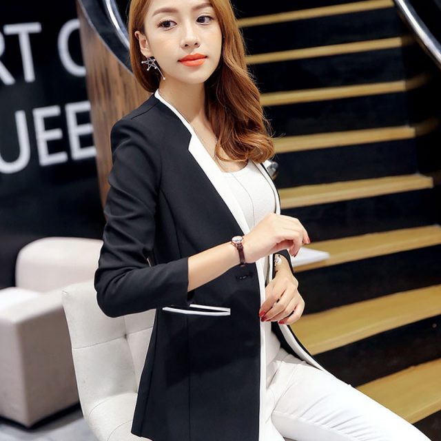 2019 New Autumn and Winter Korean women’s small suit jacket temperament long sleeve stitching suits Blazer women Plus size S-XXL