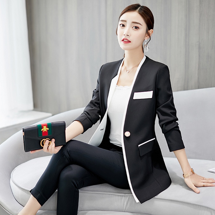 2019 Fashion Women Casual Suit Coat Business Blazer Long Sleeve Jacket Outwear Ladies Black pink Slim Blazer Coat