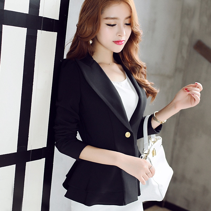 Women Jacket Blazer 2019 Sky Blue Slim Fit Long Sleeve Single Button Coat Slim Office Lady Jacket Female Tops Blazer Feminino