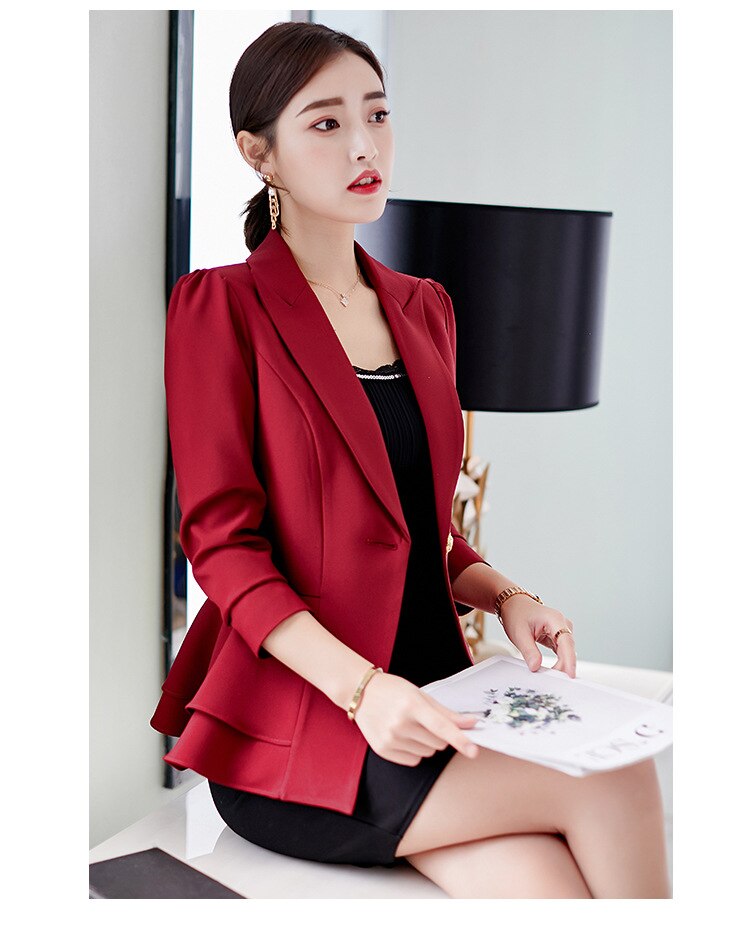 Samgpilee 2019 Spring Autumn Slim Fit Women Formal Jackets Office Work Open Front Notched Ladies Blazer Coat Hot Sale Fashion