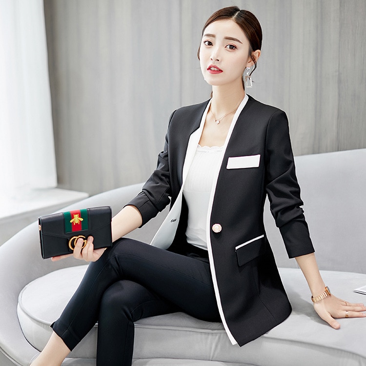 Samgpilee 2019 Spring Autumn Slim Fit Women Formal Jackets Office Work Open Front Notched Ladies Blazer Coat Hot Sale Fashion