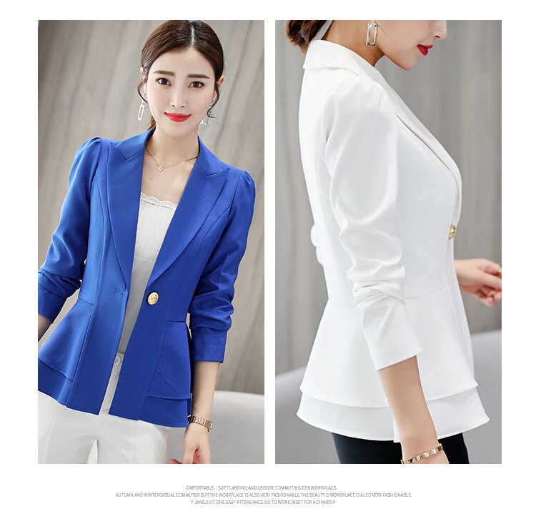 Samgpilee 2019 Spring Autumn Slim Fit Women Formal Jackets Office Work Open Front Notched Ladies Blazer Coat Hot Sale Fashion